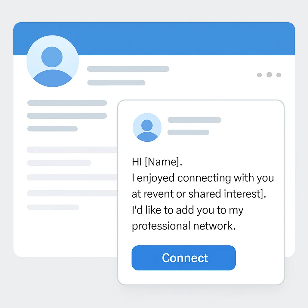 Captura de pantalla de un perfil de LinkedIn profesional con un mensaje de solicitud de conexión bien redactado