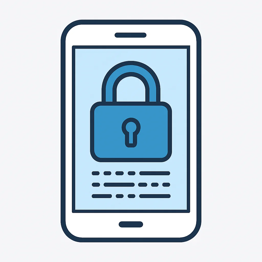Icono de candado de seguridad sobre un teléfono móvil mostrando datos cifrados