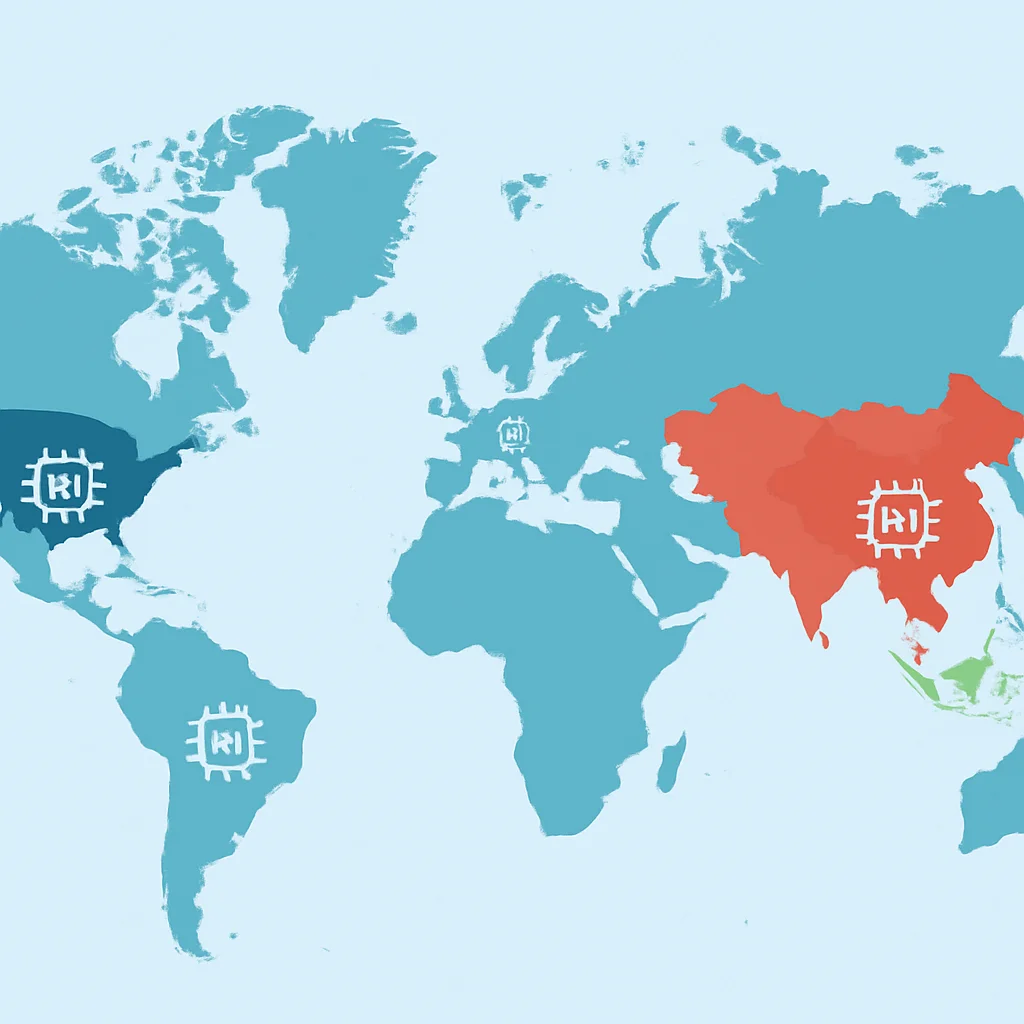 Mapa mundial destacando los diferentes enfoques de regulación de la IA