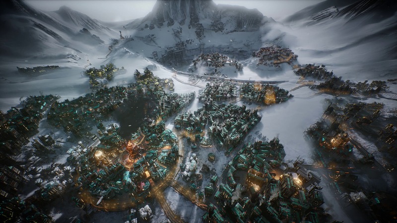 Ciudad de Frostpunk 2 bajo la nieve