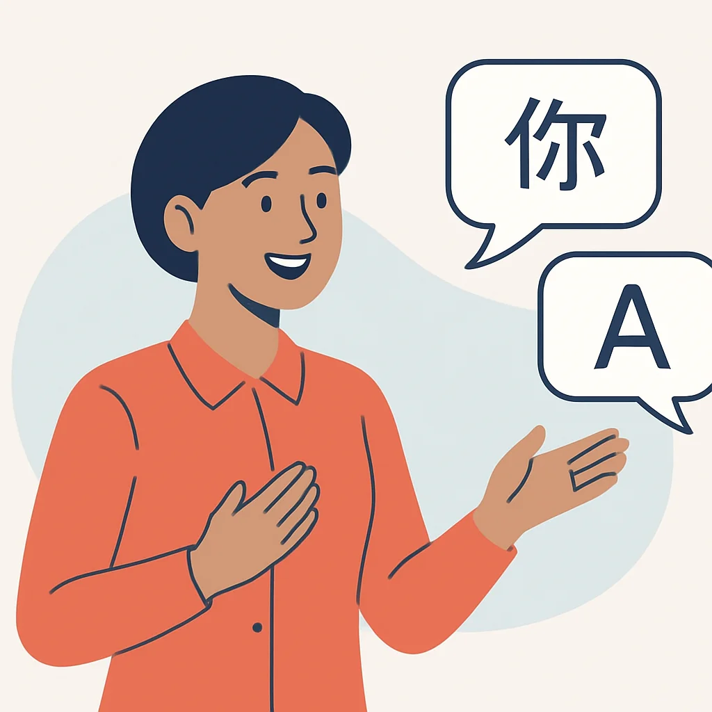 Persona sonriendo y conversando con confianza en un nuevo idioma, mostrando un resultado exitoso del aprendizaje de idiomas