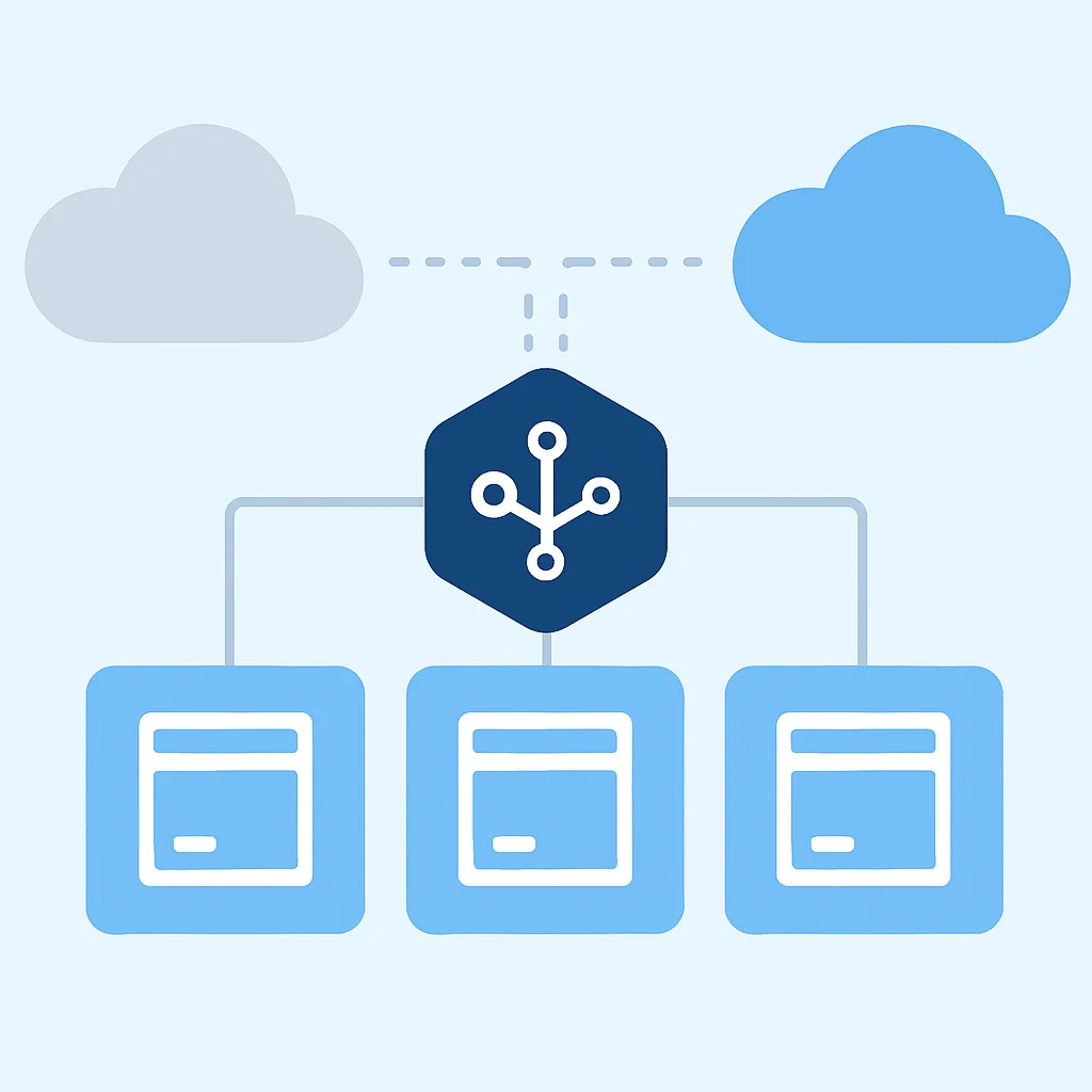 Diagrama de arquitectura multi-cloud con aplicaciones en contenedores, API Gateway y conectividad entre nubes