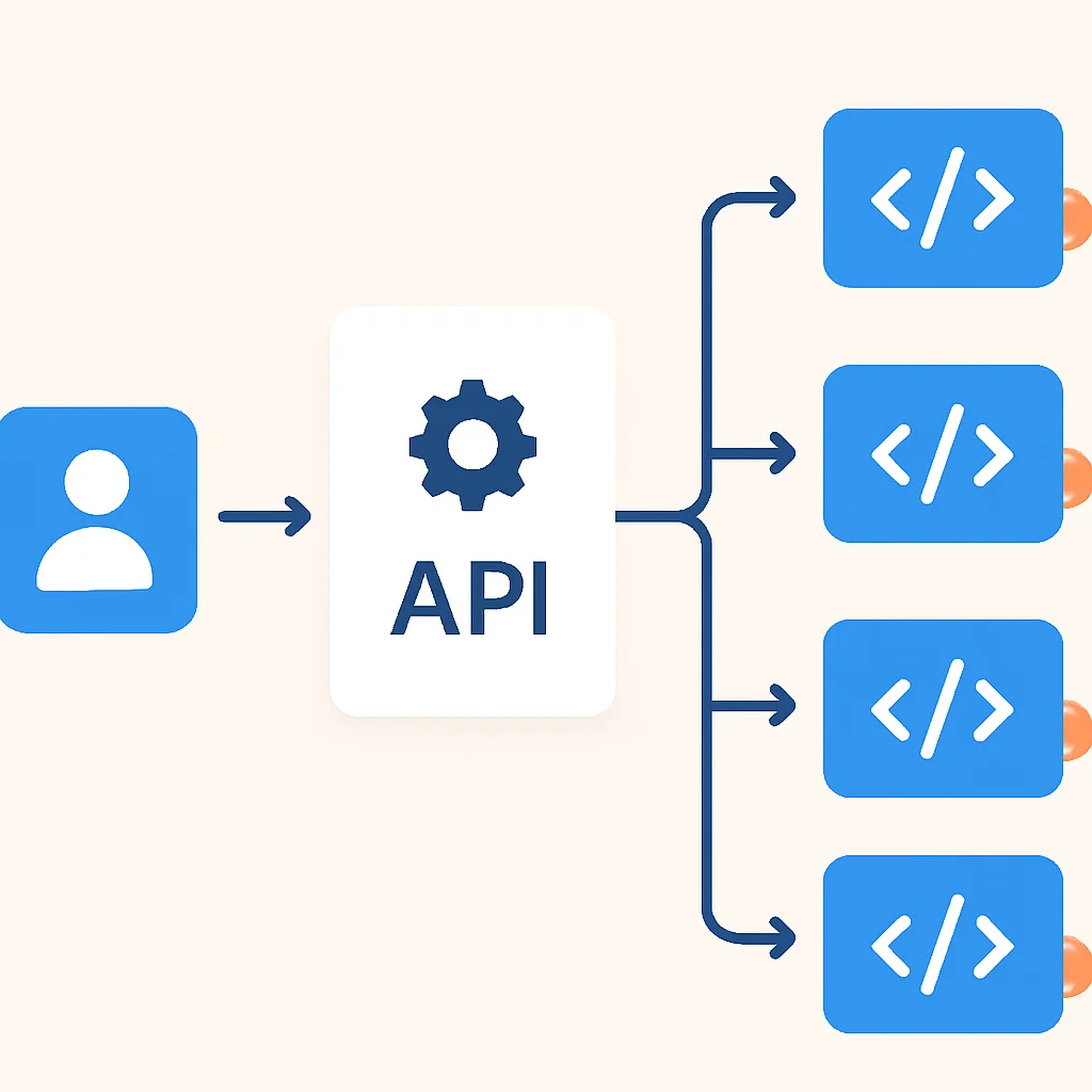 Diagrama de arquitectura mostrando un API Gateway enrutando solicitudes a múltiples microservicios