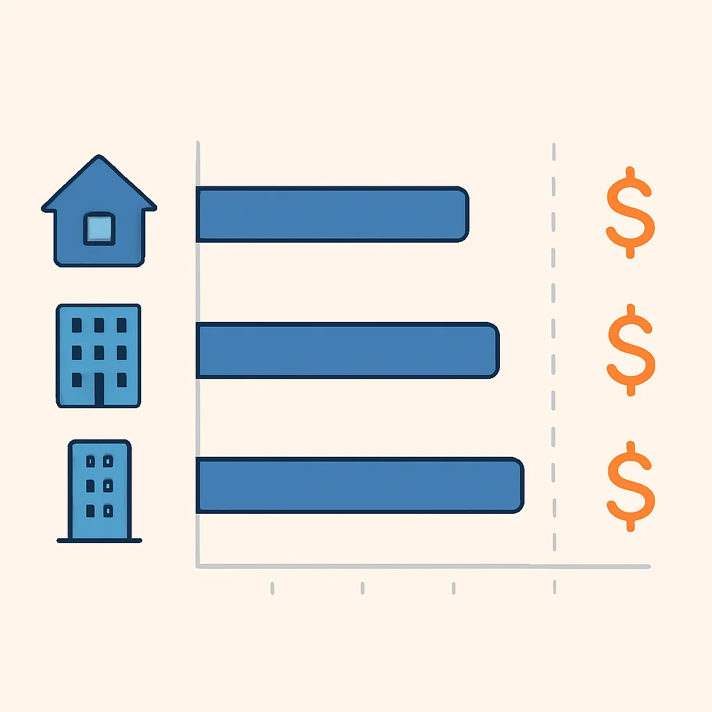 Gráfico comparativo de plazos y costes para diferentes tipos de permisos de construcción