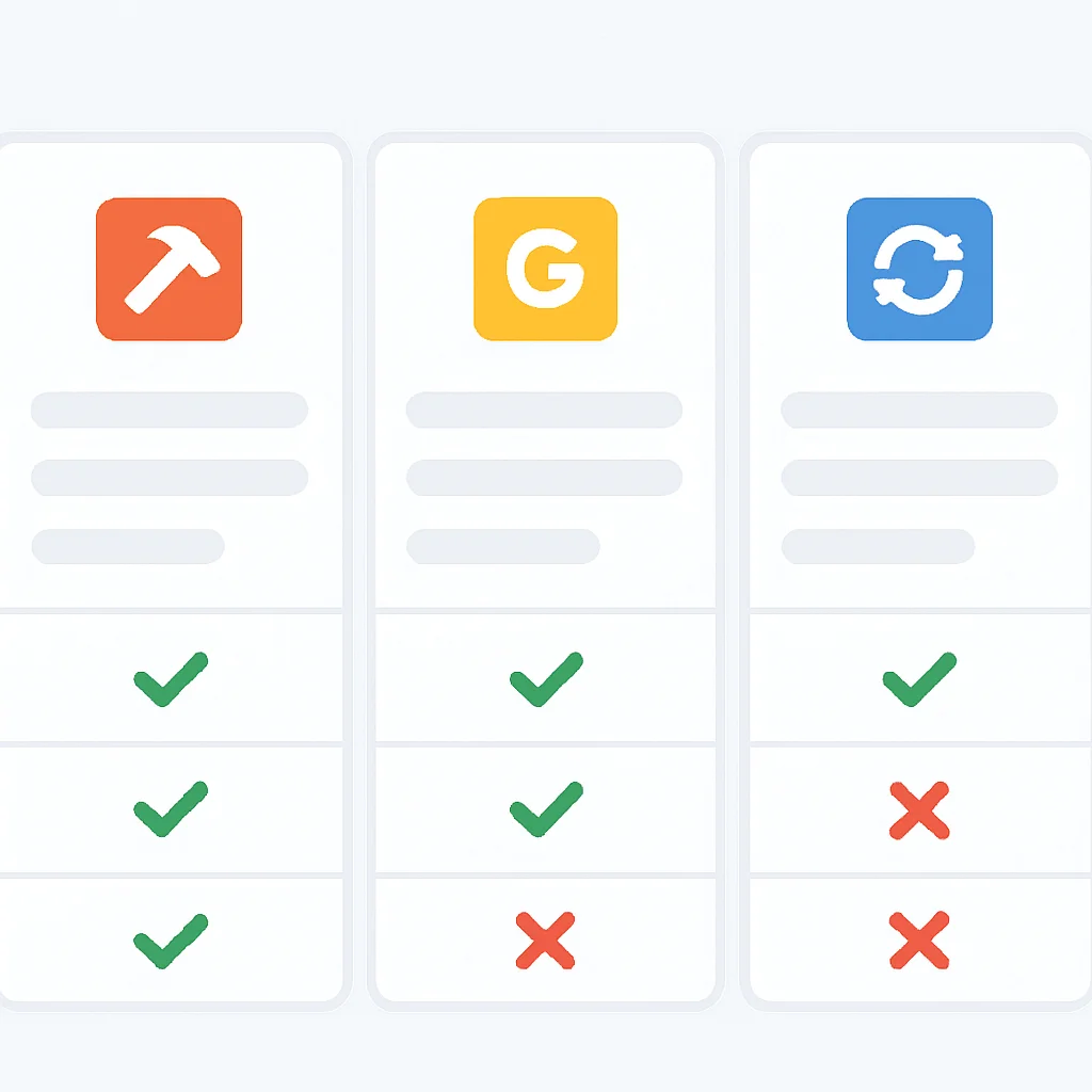 Tabla comparativa de herramientas de build y task runners con sus características