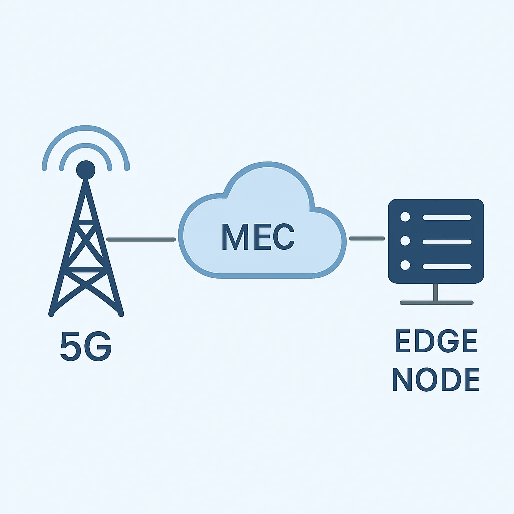 Diagrama de arquitectura de red 5G con MEC y nodos edge