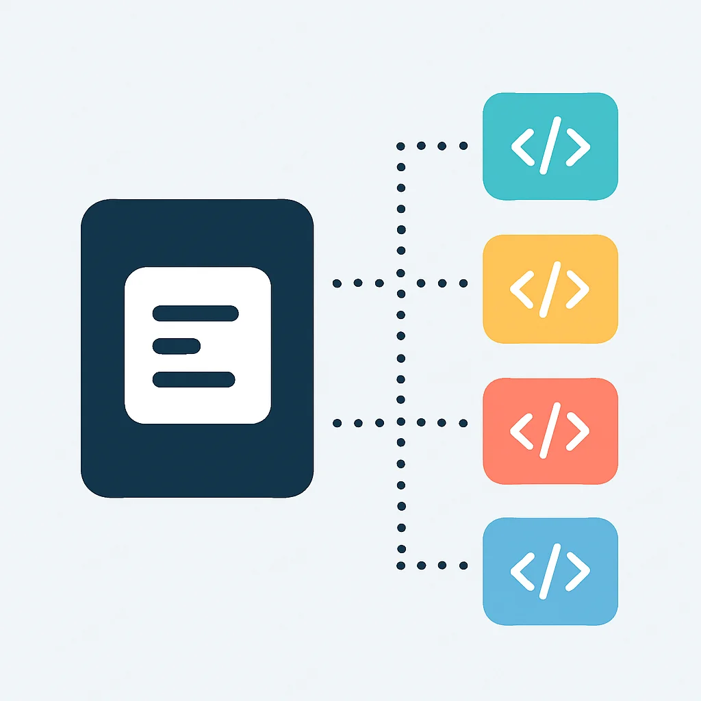 Diagrama de una aplicación monolítica dividiéndose en microservicios comunicándose a través de APIs
