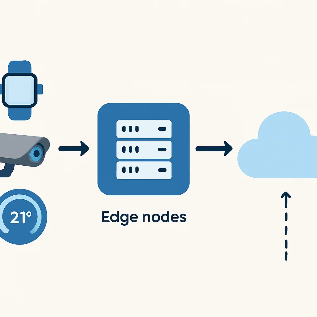 Diagrama de flujo de datos de dispositivos IoT a nodos edge y a la nube
