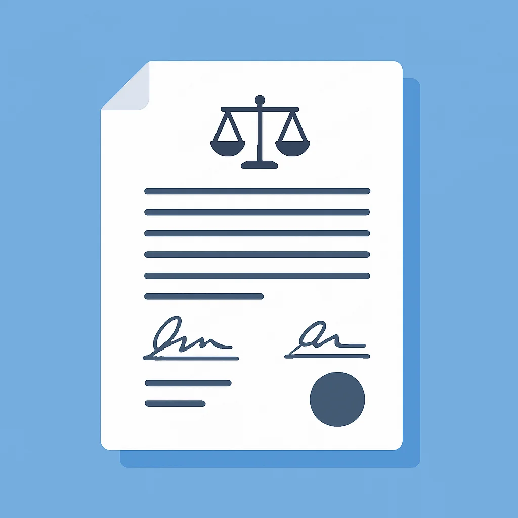 Documento con cláusulas legales y firmas, representando un contrato formal.