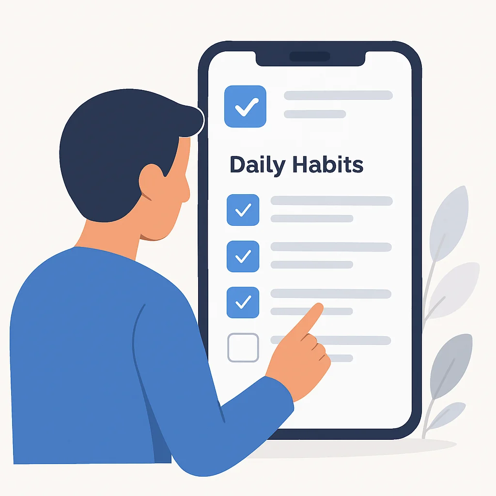 Persona usando una aplicación de gestión de tareas con lista de hábitos diarios