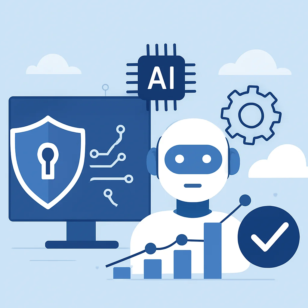 Ilustración abstracta del futuro panorama de la ciberseguridad con IA y automatización