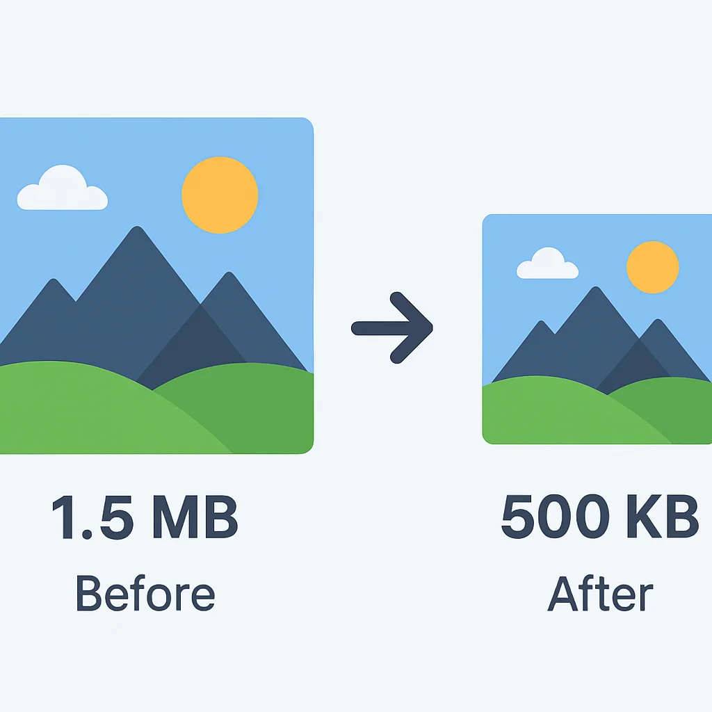 Comparación antes/después de la compresión de imagen, mostrando reducción de tamaño con mínima pérdida de calidad visual