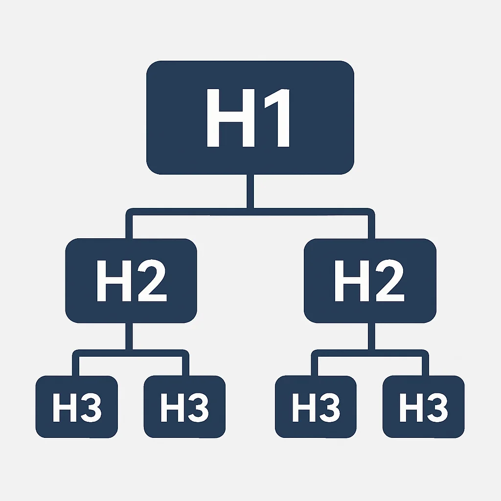 Diagrama de estructura jerárquica de encabezados HTML para un post de blog