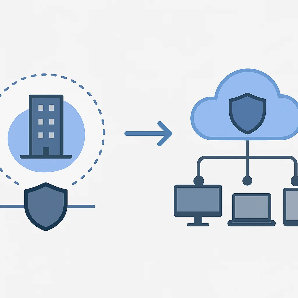 Diagrama de evolución de seguridad perimetral tradicional a arquitectura SASE