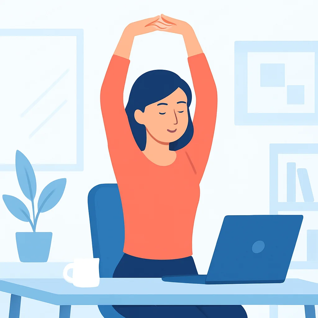 Ilustración de una persona meditando o estirándose durante un descanso del trabajo