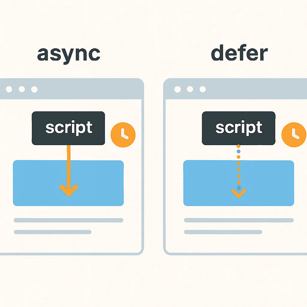 Infografía comparando la carga de scripts async vs defer
