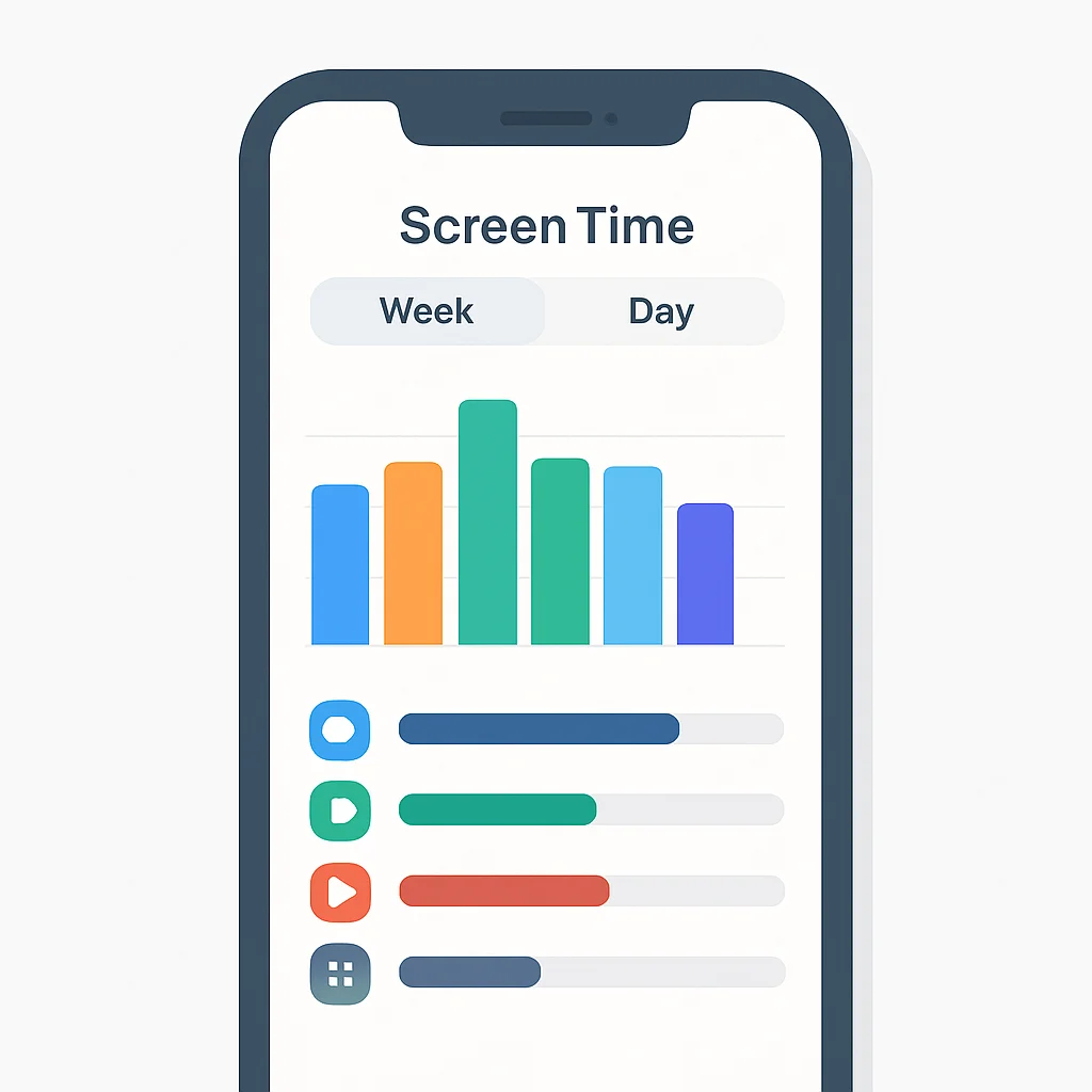 Captura de pantalla del informe de tiempo de uso de un teléfono mostrando el uso de aplicaciones