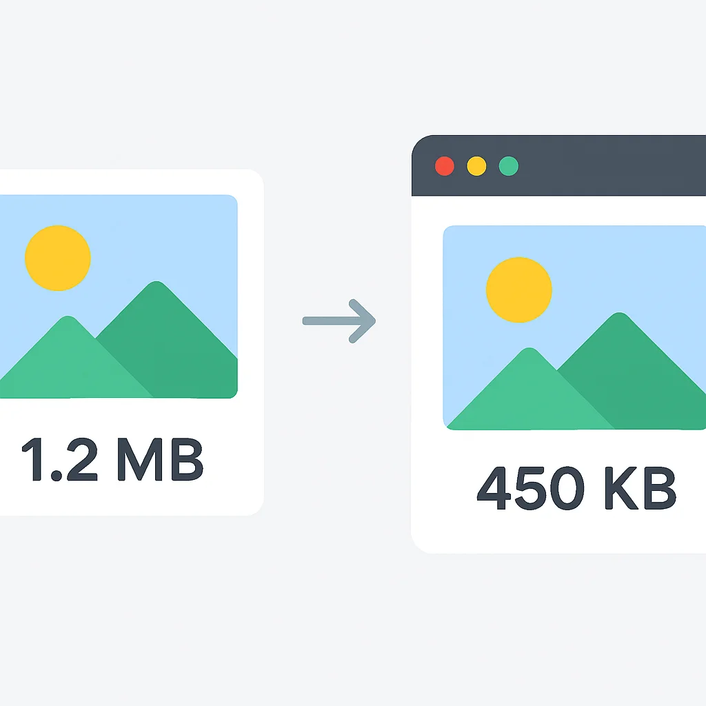 Captura de pantalla de una herramienta de optimización de imagen mostrando tamaños antes y después de la compresión