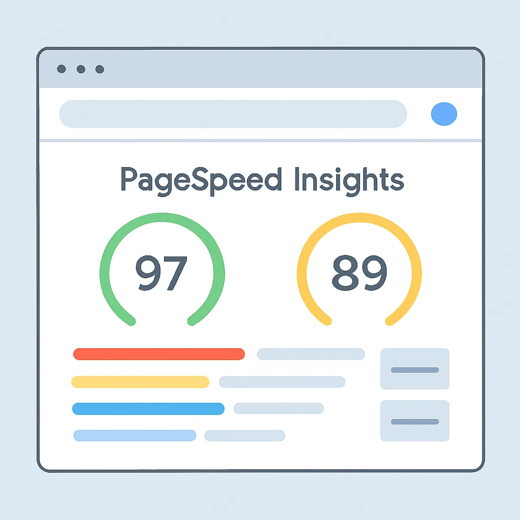Captura de pantalla del informe de Google PageSpeed Insights con puntuaciones y recomendaciones
