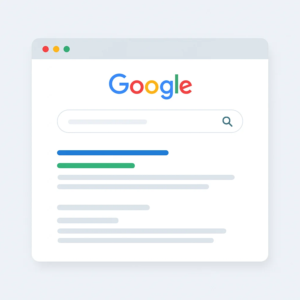 Captura de pantalla de resultados de búsqueda de Google con título y descripción optimizados