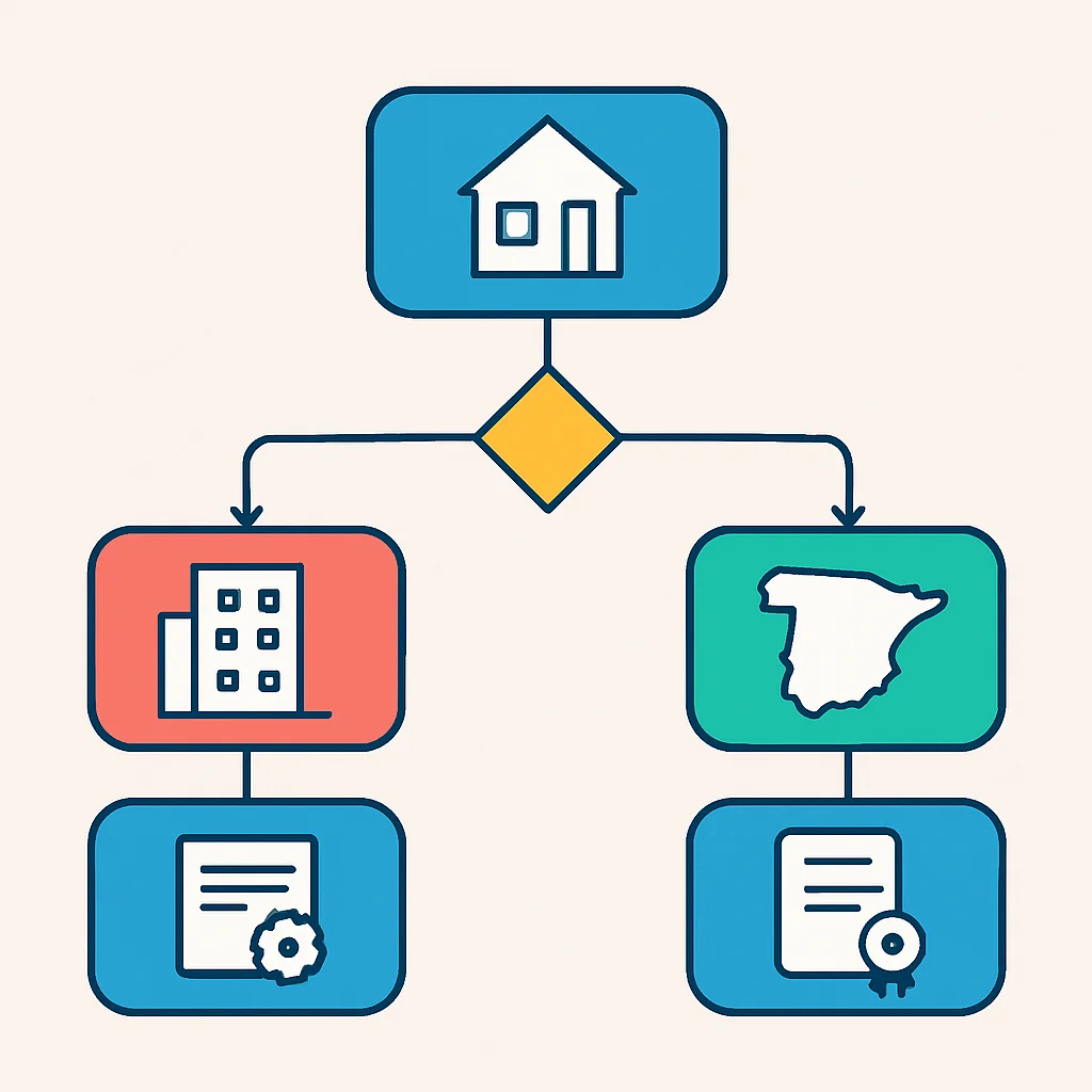 Diagrama de flujo del proceso de decisión para los diferentes tipos de permisos de construcción en España