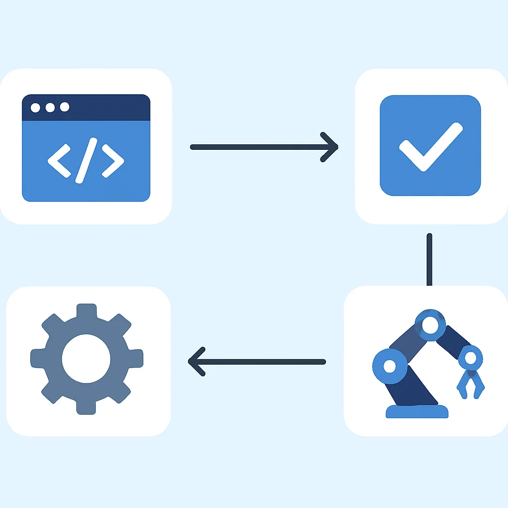 Diagrama de flujo mostrando los pasos para implementar la automatización en un flujo de trabajo de desarrollo