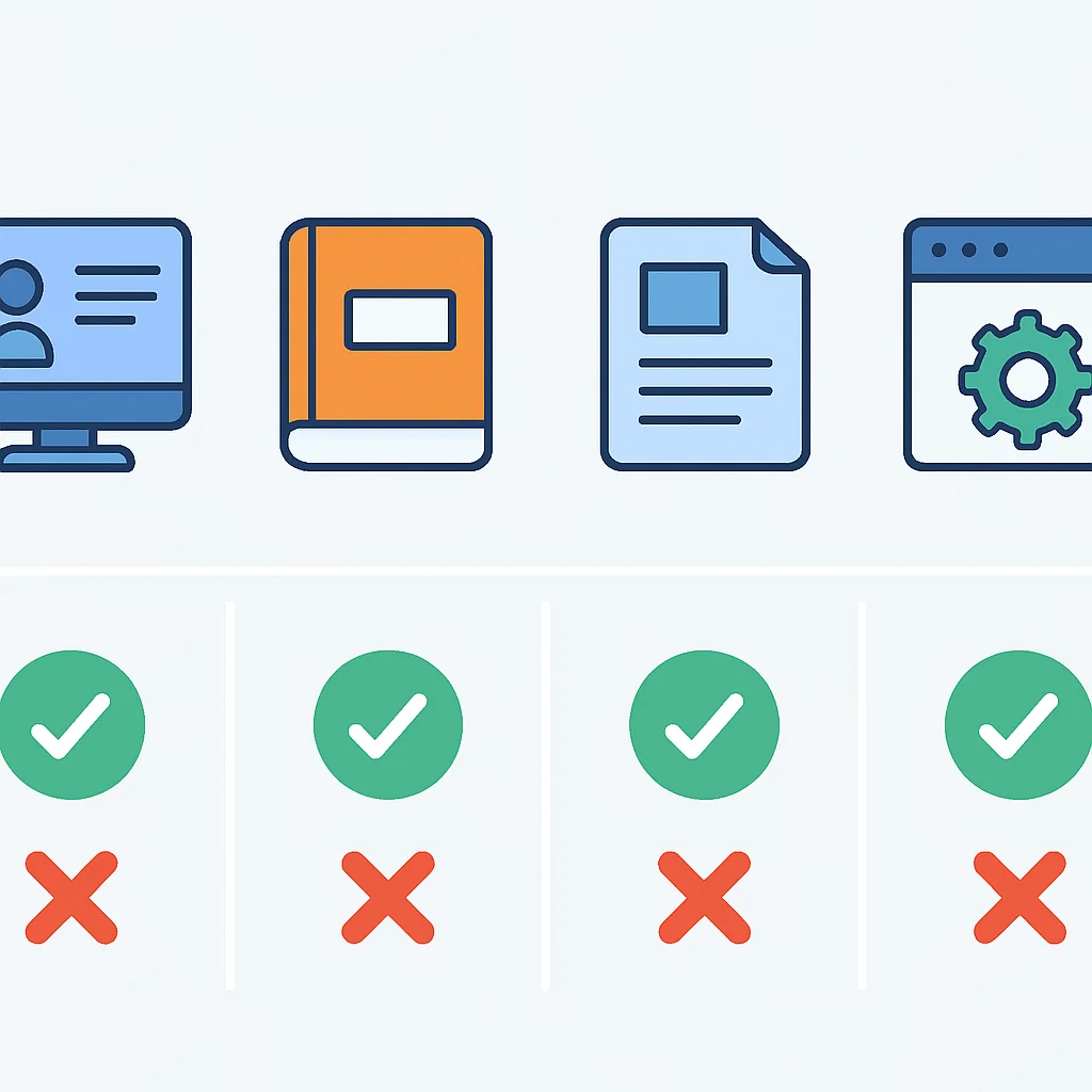 Infografía comparando tipos de productos digitales (cursos, ebooks, plantillas, SaaS) con sus ventajas y desventajas