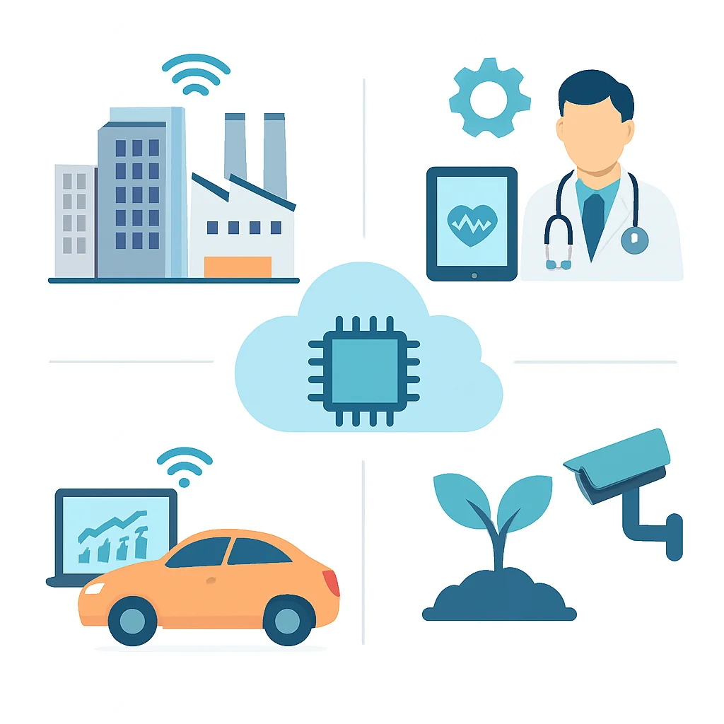 Infografía mostrando diversos casos de uso de Edge Computing en diferentes industrias