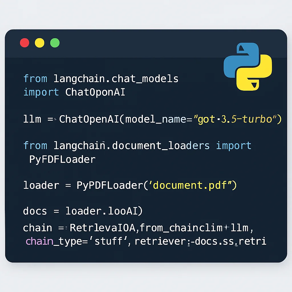 Fragmento de código Python que muestra la implementación de RAG con LangChain.