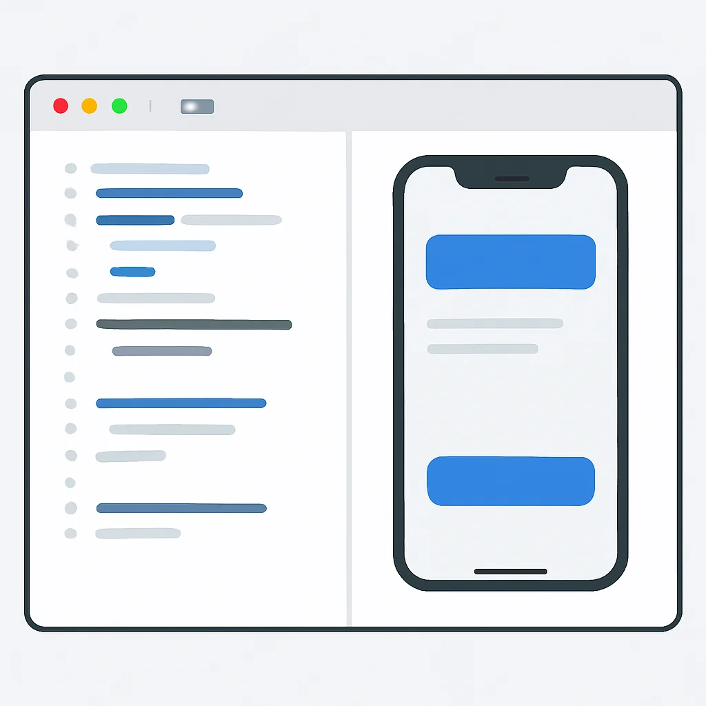 Captura de pantalla de Xcode Canvas mostrando una vista previa de una aplicación SwiftUI con actualizaciones en vivo