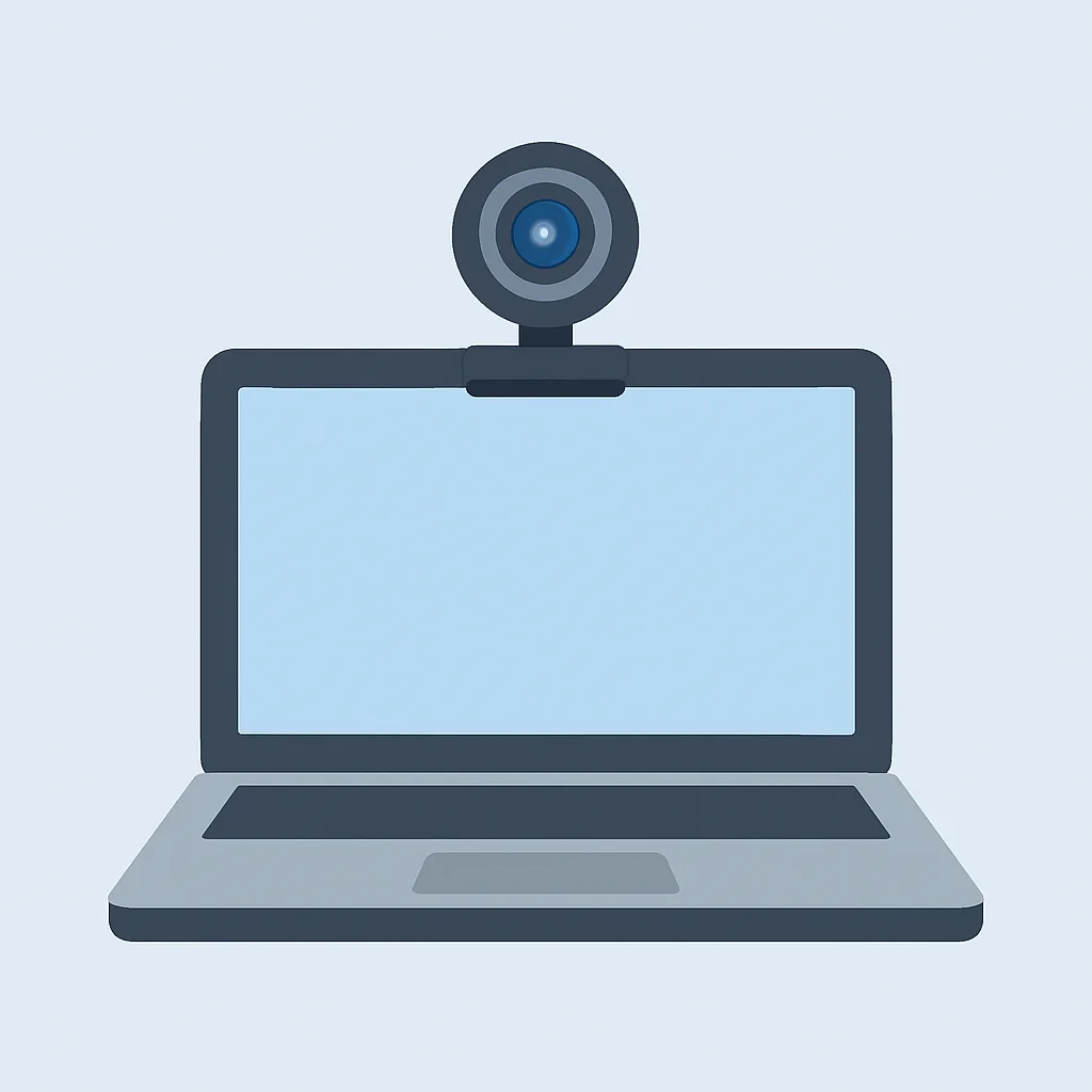 Webcam 1080p sencilla y compacta montada en la pantalla de un portátil, mostrando una configuración limpia