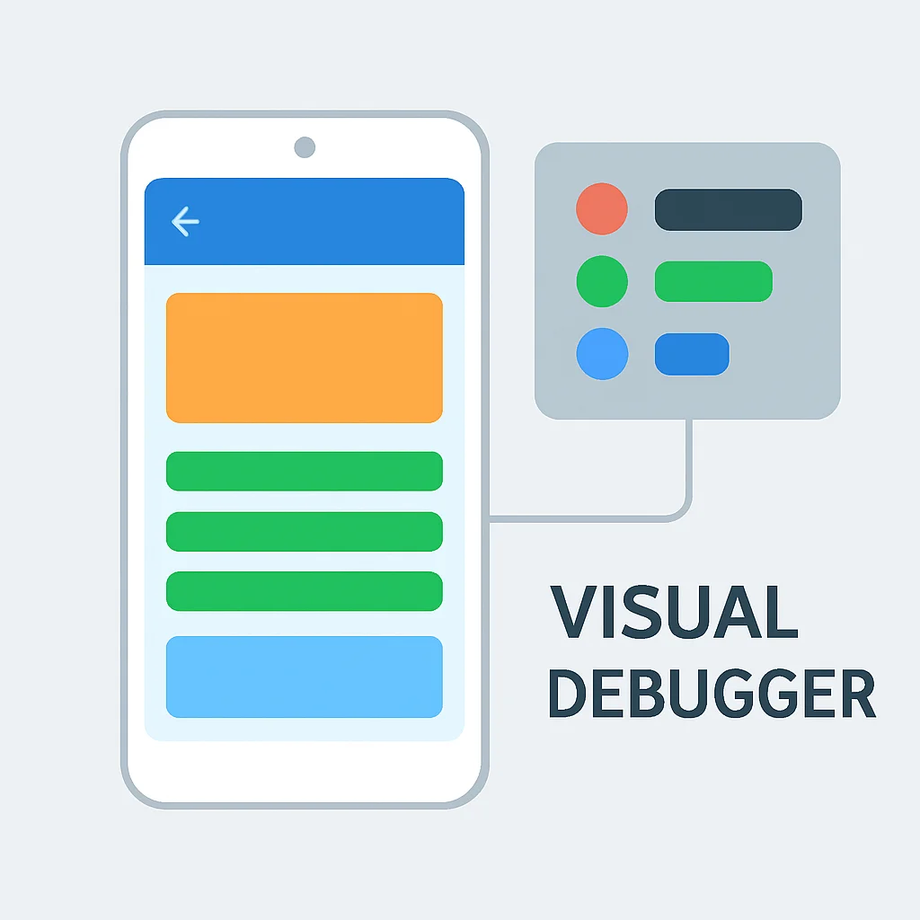Depurador visual mostrando áreas de overdraw en una interfaz de usuario de Android