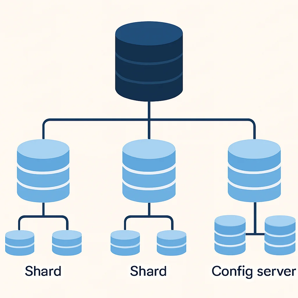 Diagrama de arquitectura de sharding de MongoDB con múltiples shards y servidores de configuración